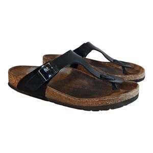Birkenstock Gizeh Sandals Womens Size 7 Black Sandals Thong Cork Footbed Germany